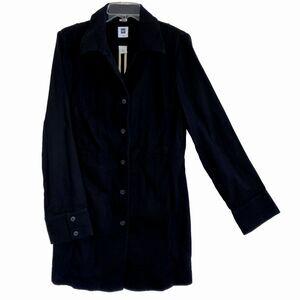 GAP sz L Solid Black 100% Cotton Twill Dress Button Up Coat Slit Pockets